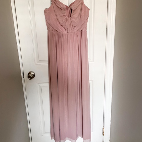 ASOS WEDDING Ruched Meshed Bardot Maxi dress - Dusty Pink - Size US 10 - Picture 5 of 6